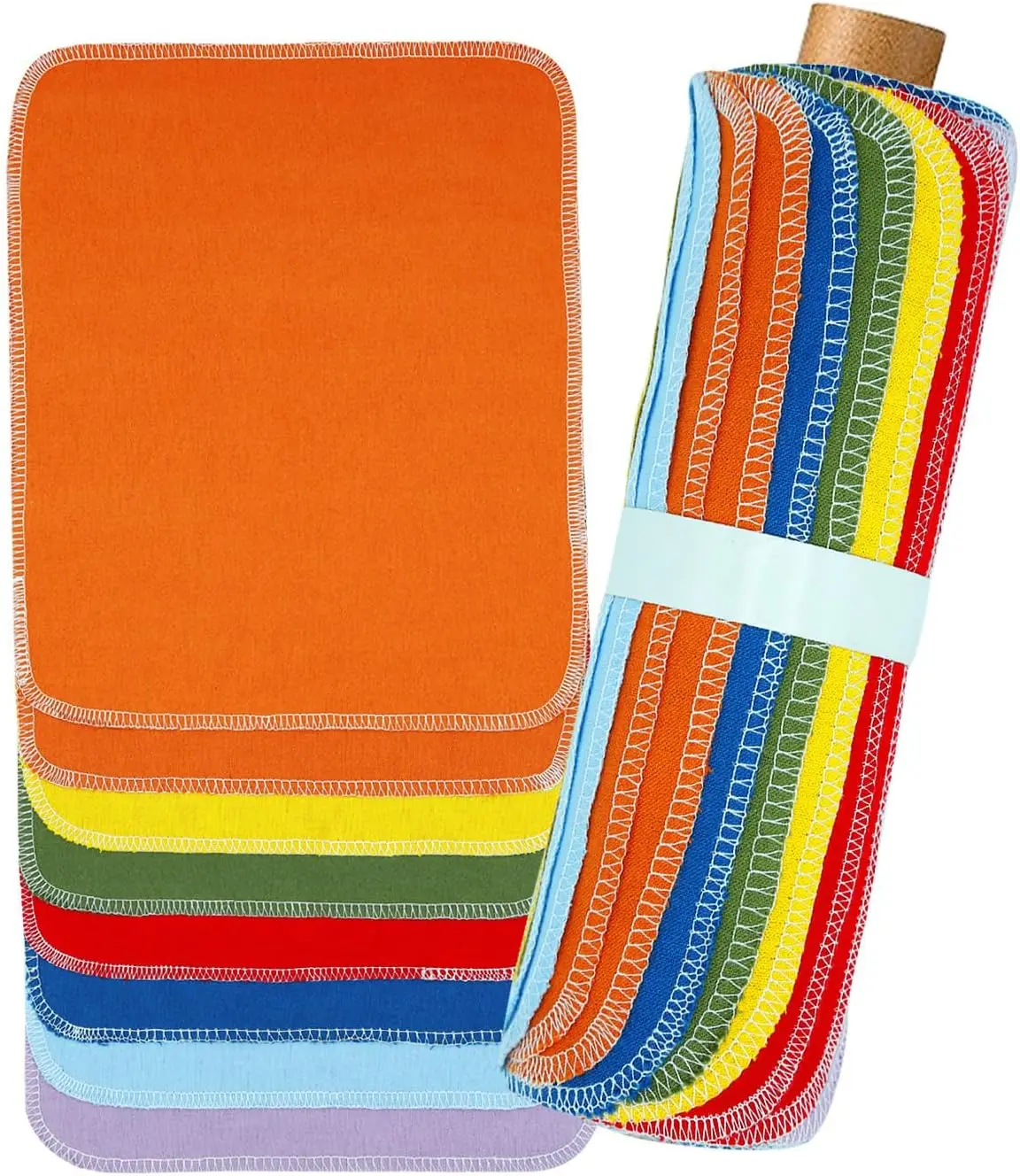 Reusable Paper Towels – Pack of 24 Washable Paperless Towels Roll - 100% Cotton, Super Absorbent, Reusable Napkins for Kitchen - Eco Friendly Soft Paperless Paper Towels Set & Made to Last (Rainbow) Kitchen Cleaning Traditional dish towels kitchen
