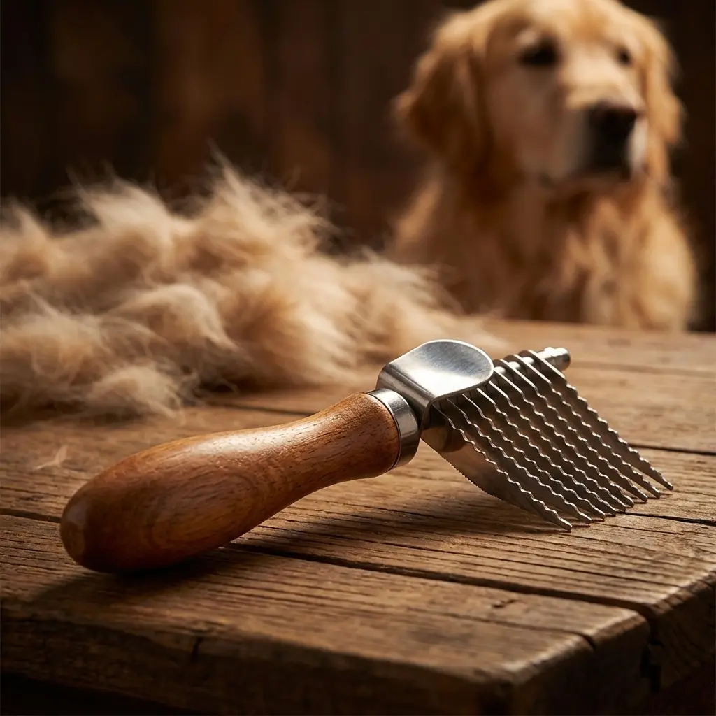 Professional Natural Wood Dog Dematting Brush - Single-Side Undercoat Rake for Poodles, Goldendoodles & Long Haired Pets - Precision Stainless Steel Grooming Tool for Stubborn Mats #Summervibes #petlovers