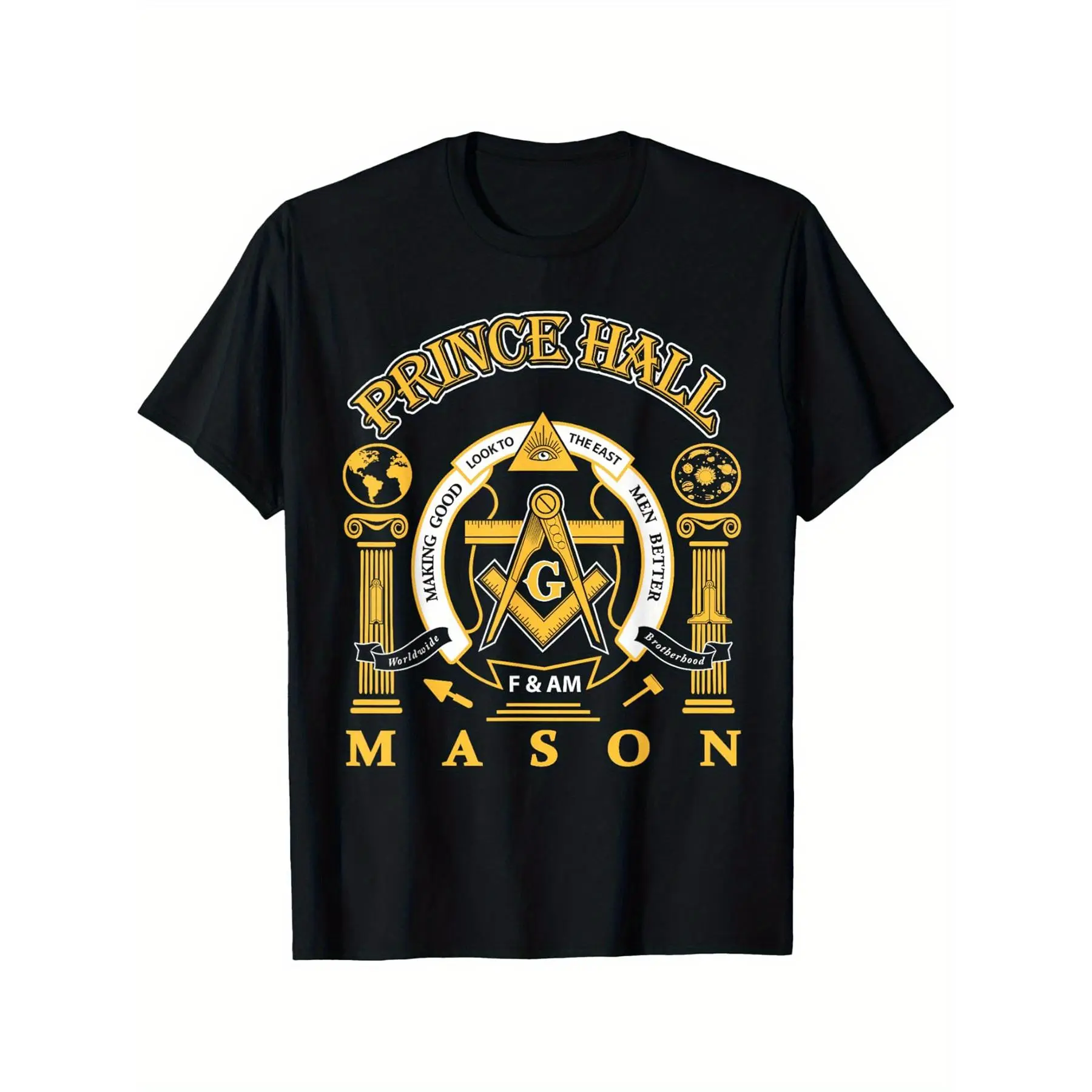 Men's Prince Hall Masonic Short-Sleeve T-Shirt - Crew Neck, All Over Print, Cotton Material, Casual Presidents Day Graphic, Comfortable Breathable Menswear for Masonic Events Soft Top Streetwear Tshirt Crewneck Tropical Wetsuit Shortsleeve