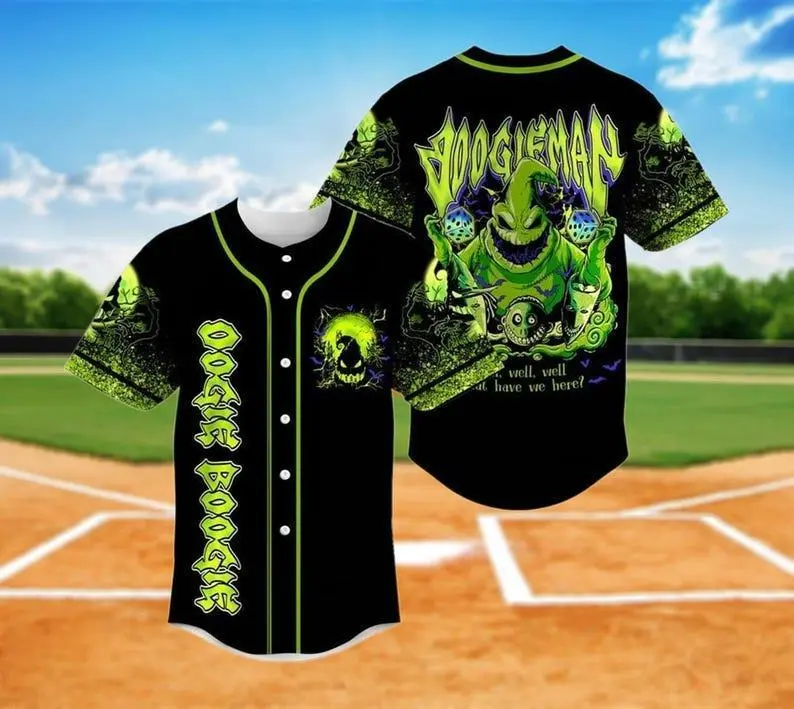 [Halloween Outfits] Oogie Boogie Halloween Baseball Jersey – Spooky Nightmare Inspired Button Up Shirt, Unisex S-5XL Halloween Costume & Streetwear