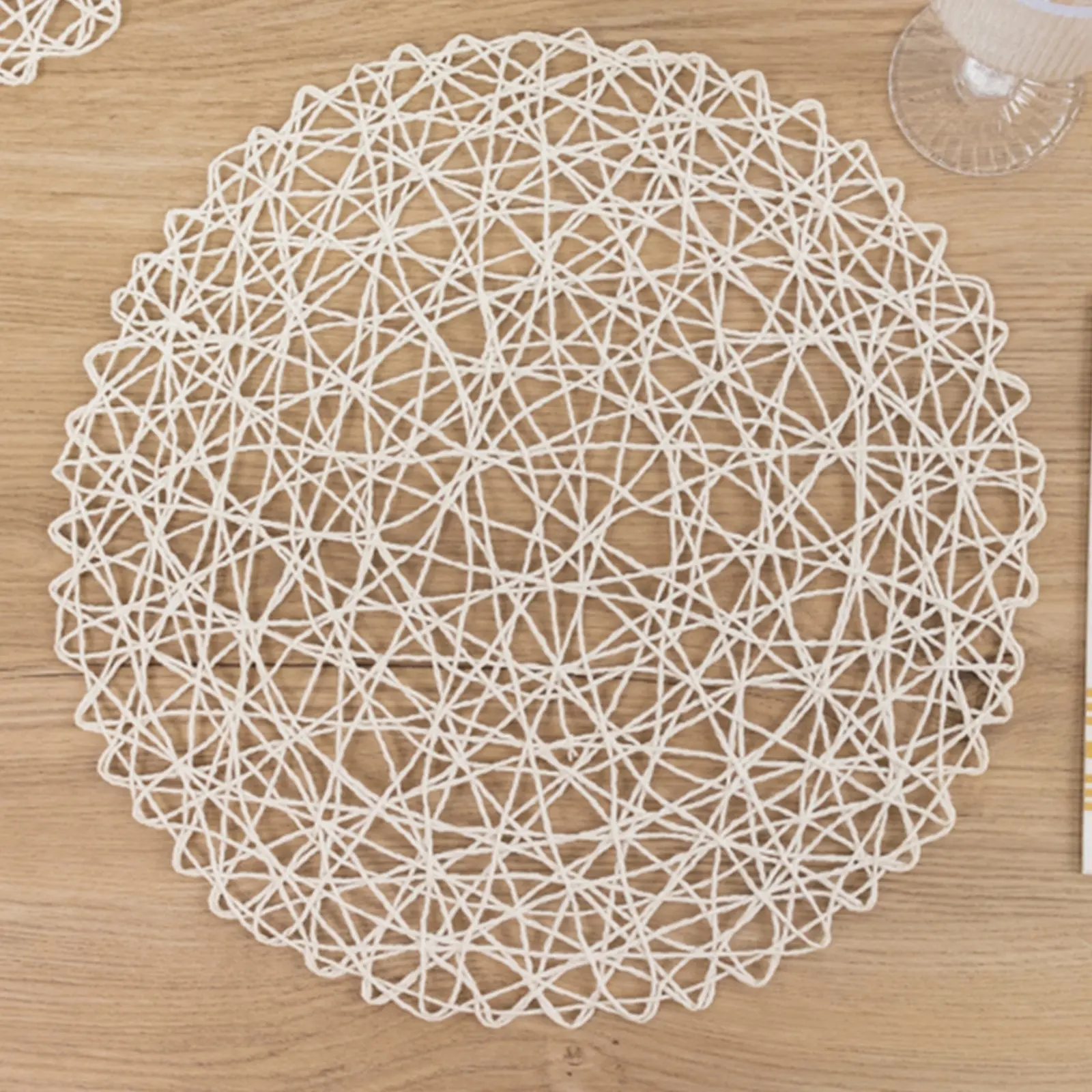 6-Pack Woven Fiber Table Placemats 15" Round Design White - Disposable Dining Mats for Stylish Settings
