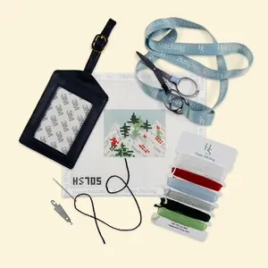 Ski Scene Luggage Tag Needlepoint Kit - Happy Stitching All-in-One, Self-Finish Needlepoint Kit