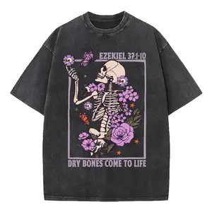 Vintage Christian Ezekiel 37 Tee, Dry Bones Come To Life Graphic T-Shirt, Oversized Spiritual Skeleton Floral Tee, Retro Faith Top, Grunge Aesthetic	