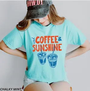 Iced Coffee and Sunshine Shirt, Summer Aesthetic Graphic Tee, Comfort Colors Boxy Crop Top, Beach Vacation Outfit, Trendy Coffee Lover Shirt
