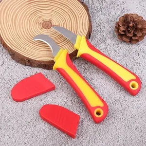 Insulated Plastic Handle Multifunctional Electrician Knife, Curved Blade Straight Blade Cable Stripper, Line Cutting Tool Vde Electrician Use