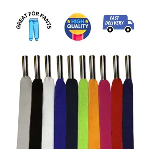 Flat drawstring cord replacement 55" Thick 3/8" with metal tips. Super stretch drawstring replacement for joggers, scrubs, pants, hoodies, jackets and clothings