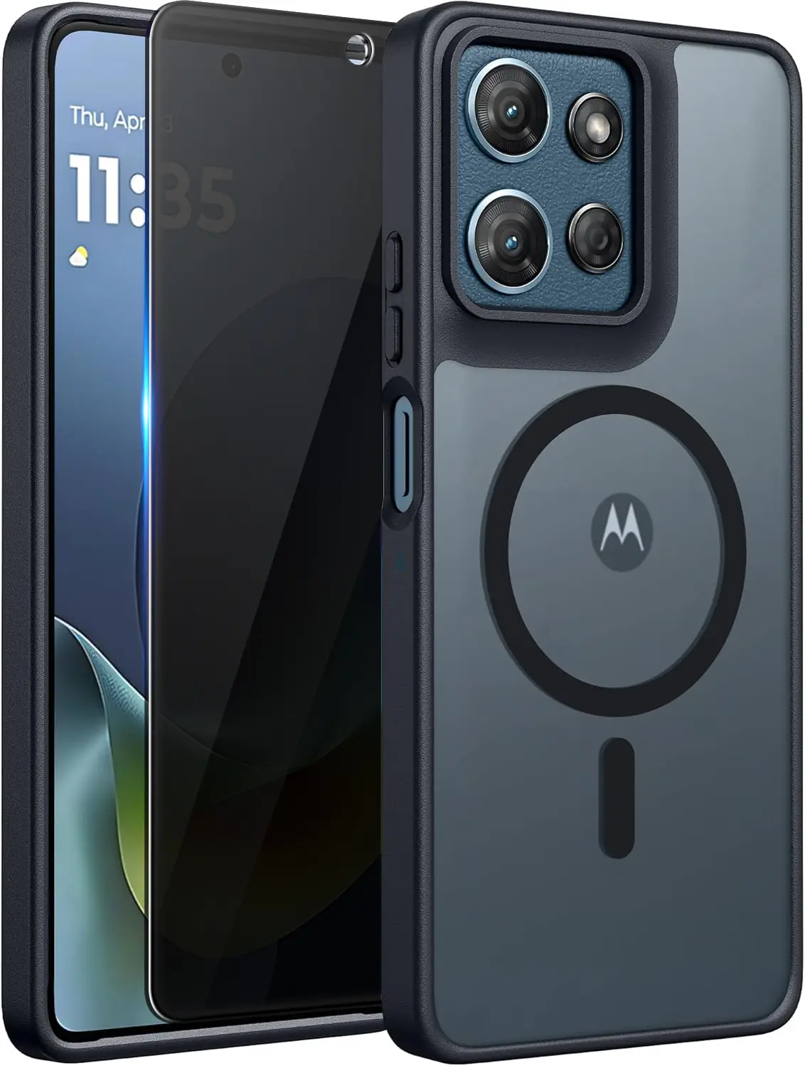 for Motorola Moto G 2026/2025 Case with Privacy Tempered Glass Screen Protector，Moto G 2026/2025 Phone Case Compatible with MagSafe，Magnetic Translucent Matte Military Grade Drop Proof Protection Cell Phone Cover(Black)