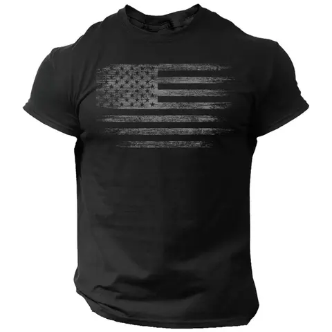 Men's 100% Cotton Vintage Distressed USA Flag Print Crew Neck T-Shirt - Unisex Layer-Friendly Patriotic Top, Gift for Friends/Parents, Casual Everyday Wear