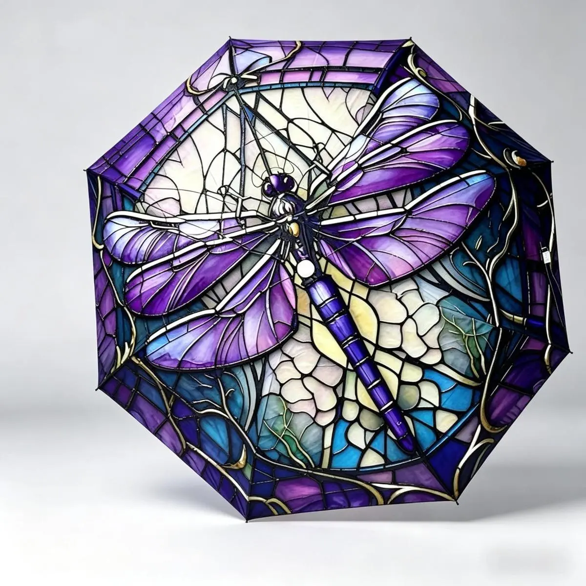 Automatic Umbrella for Rain and Sun Portable Lightweight UV Protection Travel Compact Foldable Dragonfly Pattern Gifts for Women