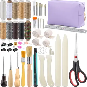 65 Pcs Complete Book Binding Kits Includes Bone Folder Waxed Thread Paper Awl Binding Ribbon Storage Bag for Bookbinding Crafts
