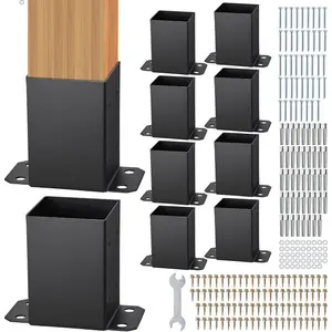Summervibes VEVOR 4x4 Post Base 2 Pcs, Inner Size 3.6x3.6 Post Base Brackets, Heavy Duty Powder - Coated Post Anchor Matte Black Wood Post Brackets for Pavilion Deck Railing Support Deck Base PlateVEVOR Super Brand Day