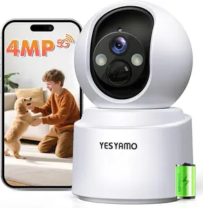 2K HD Indoor Security Cámara - Wireless WiFi Surveillance Camera with Rechargeable Battery No Cable, 4MP Color Night Vision, 2-Way Audio, PTZ Motion Detection - Home Security Indoor Cameras for Baby/Pet/Dog White Charger