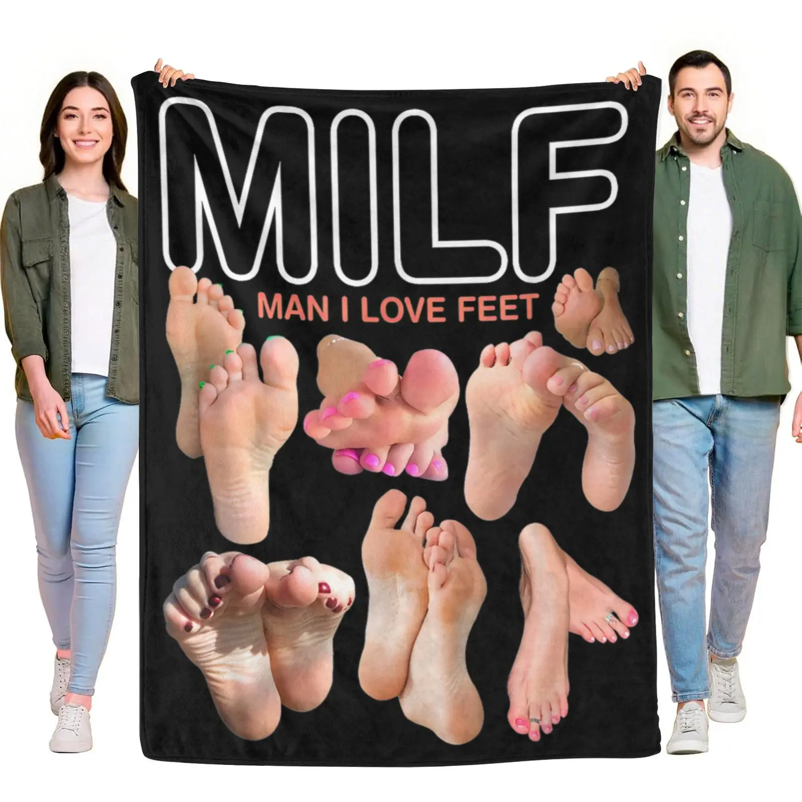 Man I Love Feet Foot Collage Vintage Bootleg Style Graphic Soft Flannel Throw Blanket, Foot Lover Novelty Warm Blanket for Couch Bedroom