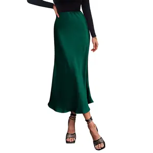 PrettyGarden Women's Midi Satin Skirt Dressy Casual High Waisted A Line Flowy Ruffle Elegant Party Skirts