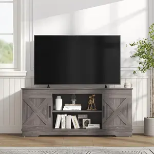 58" Modern Farmhouse TV Stand, Entertainment Center for Living Room, Console Table for TVs up to 65", Living Room Furniture for Bedroom