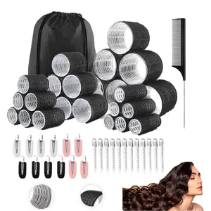 50 Piece Hair Rollers Set, Self Grip Hair Curlers for Long Medium Short Hair, 4 Sizes 60/45/36/25mm with 24Pcs Hair Clips & 1 Storage Bag, No Heat Hair Styling Tools