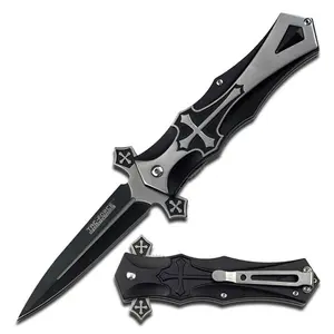 Tac-Force Folding Pocket Knife Cross Style TF-817BK 4" 3MM Blade, 5" Closed