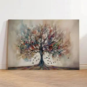 Extra Large Tree of Life Canvas Print -Mother's Day , Father's Day ,Gifts For Mama, - Abstract Yggdrasil Painting Wall - Deco Classic Contemporary Style - Geometric Pattern - For Spring Summer Seasons - Kitchen Bathroom Living Room Bedroo.Unframe. art