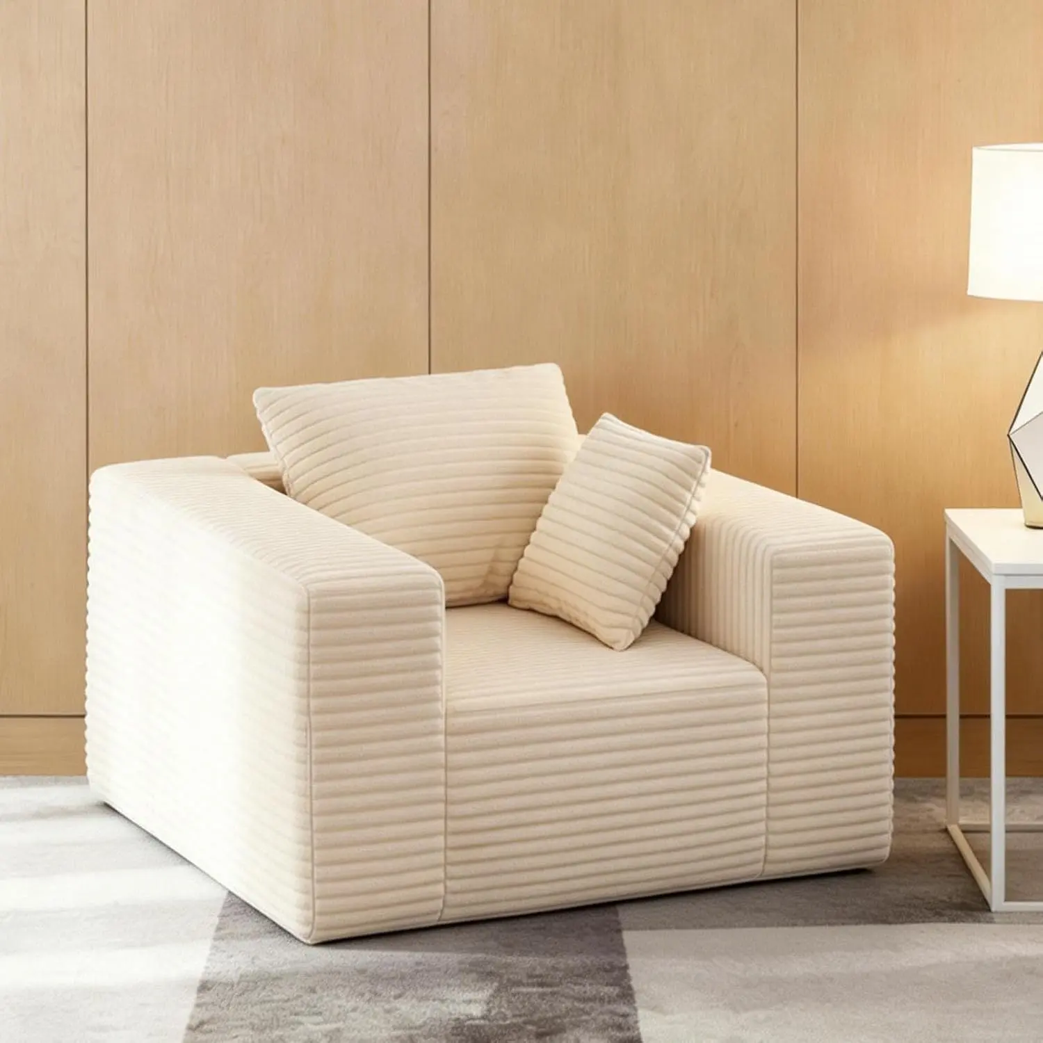 Single Cloud Sofa, High Backrest Wider Armrest Memory Foam Boneless Couch, Comfy Faux Fur Pillowed Single Seater No Assembly for Small Spaces Bedroom Dorm Office