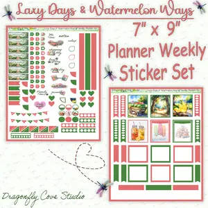 7x9 Planner Stickers – Lazy Days & Watermelon Ways Theme (Weekly Layout)
