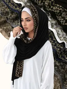 Women's Jersey Modal Hijab Scarf with Contrast Lace Design, Soft Casual Modesty Headscarf for All Occasions, Ramadan & Eid Prayer Wear