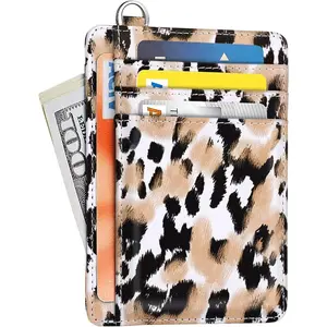 Slim Front Pocket Wallet RFID ID Card Holder Cute Small Wallet with Keychian for Women