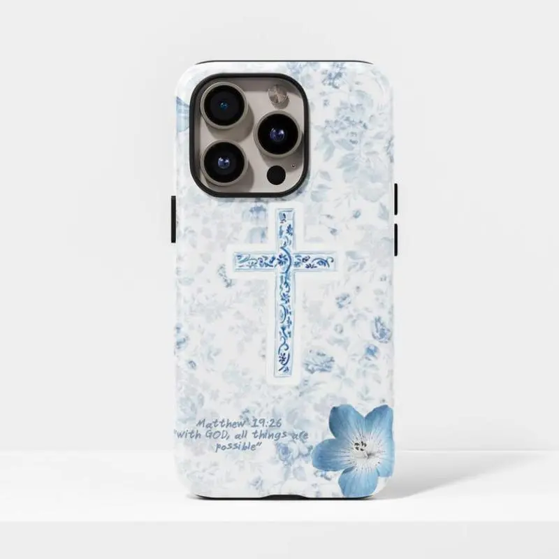 Christian Coquette Smartphone Shell - Light Blue Bow Design with Bible Verses, Handheld Protection for iPhone 11,12,13,14,15,16,17 Pro Max,Air,Plus Devices