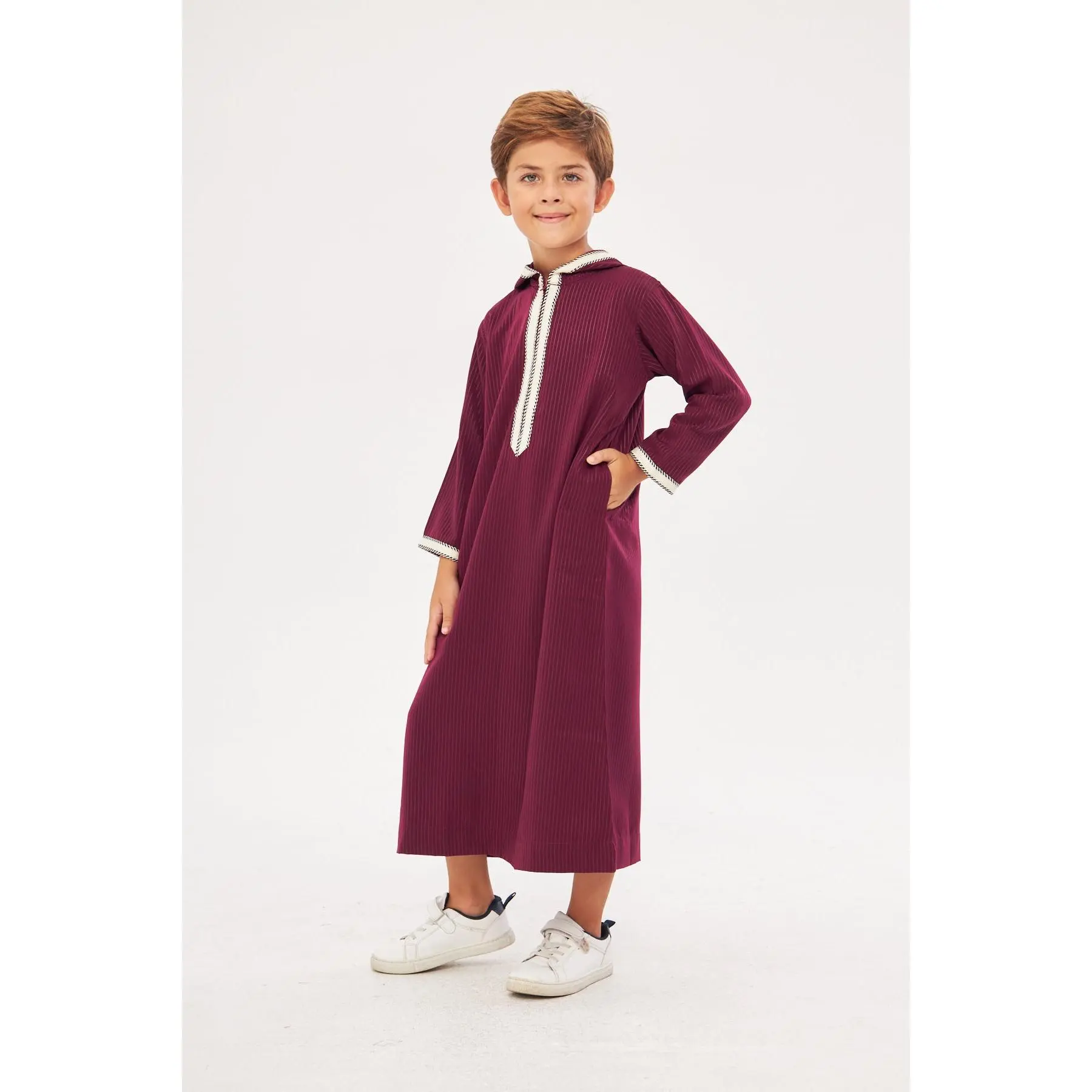 Moroccan Boys Long Sleeve Thobe - Burgundy