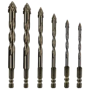 6-Pack 4 Edge Drill bit - Flute Serrated Drill Bits for Hand Cordless Bench Drills, Multifunction Eccentric Twist Masonry Drill Bit for Ceramic Tiles, Glass, Marble - Father's Day Home Improvement Building Supply