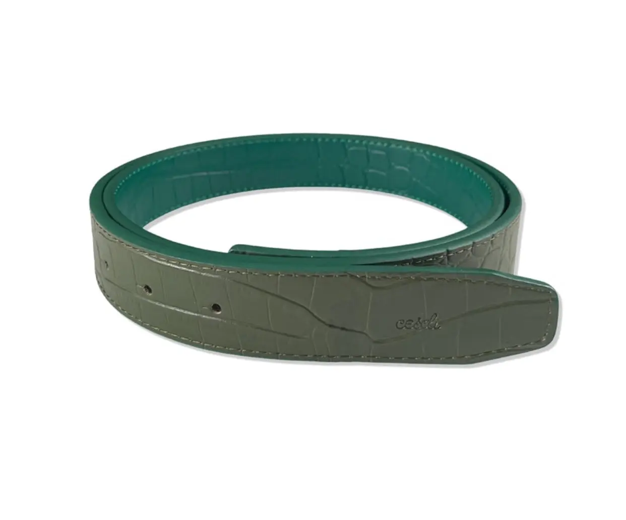 Emerald & Olive Alligator Embossed Reversible Leather Belt  | 3cm