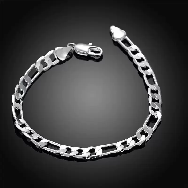 Unisex Fine Silver-Plated Figaro Bracelet - 6.5MM, 8in, Resist Tarnish, High Quality Elegant Jewelry Bracelet for Adults' Daily Use