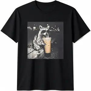 Retro Raccoon Drinking Iced Coffee Shirt | Funny Animal Meme Tee | Coffee Lover Raccoon Shirt | Unisex Graphic T Shirt