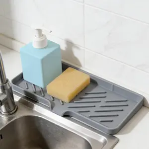 Household Essentials Silicone Sink Drain Mat, 6x10" Non-slip Sink Drying Mat, Kitchen Gadget Space Saver, Self-draining Sponge Holder,2-in-1 Kitchen Gadget & Space Saver
