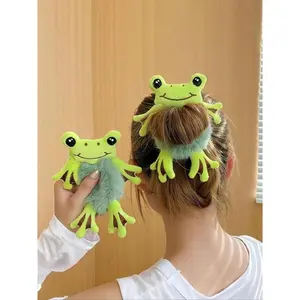 Cartoon Frog Plush Hair Tie Soft Elastic Scrunchie Hair Accessory for Women Girls Thick Hair Comfortable Stretch Design