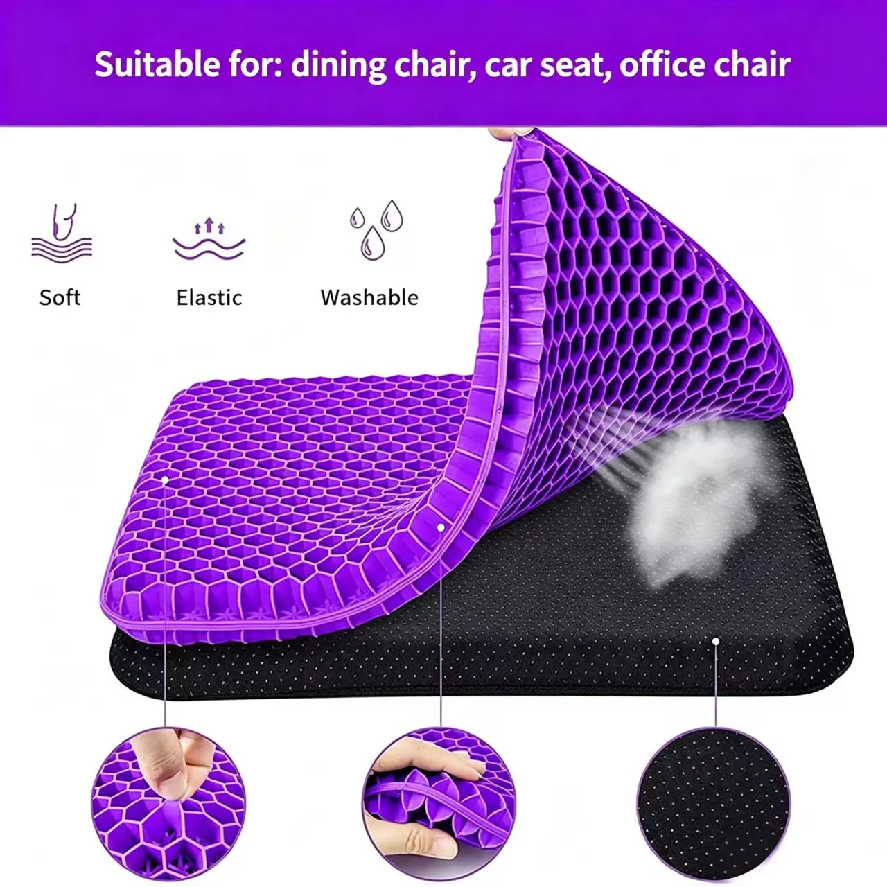 Car Seat Cushion - Thick Double-Layer Honeycomb Breathable Cooling Pad, Detachable Anti-Slip Cover, 15.75x13.8x1in Automotive Interior Backrest Seat Cushion for Pressure Relief, Airplanes, Schools, Office Chairs