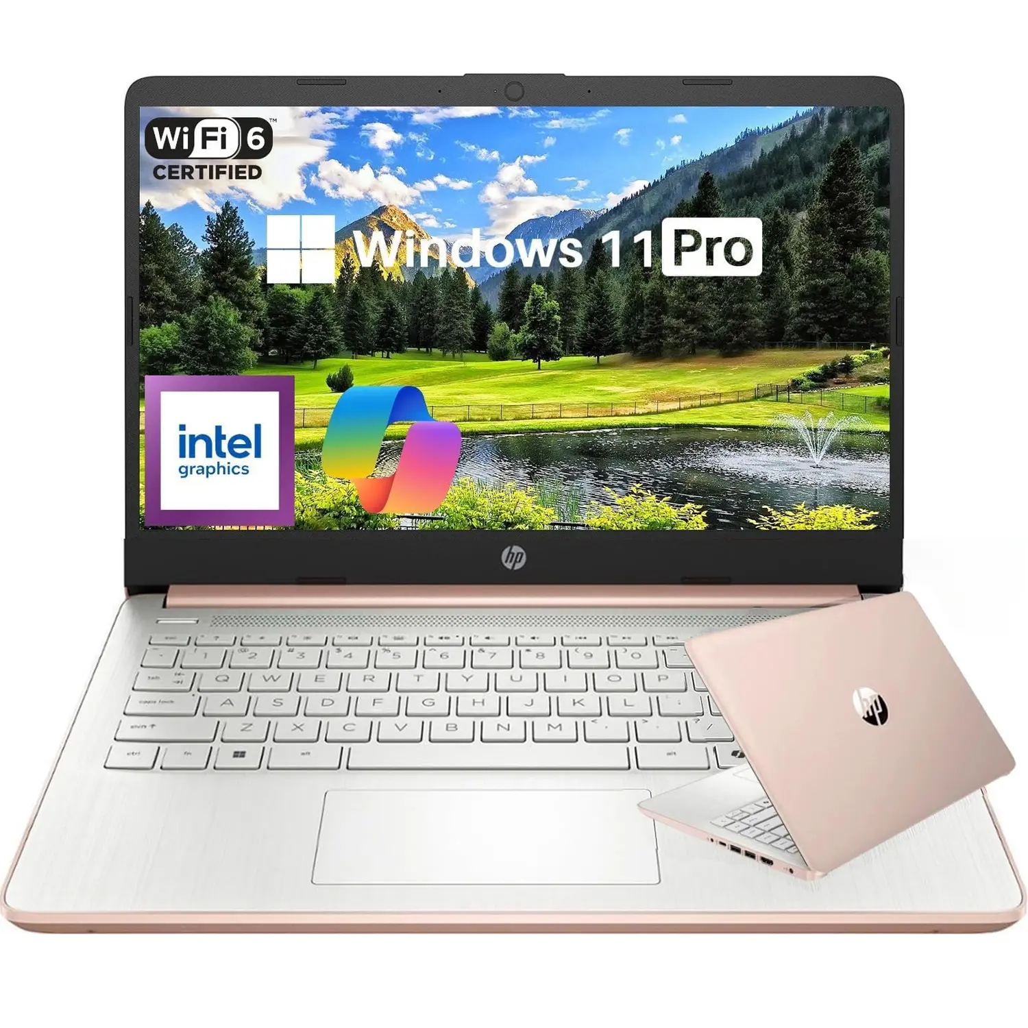 HP 14" Laptop Student Business Computer - 2026 New Version, Intel N150 Processor, Windows 11 Pro, Copilot AI, 12Hr Battery, up to 4GB RAM 384GB Storage (128GB UFS+256GB MSD) ,Rose Gold