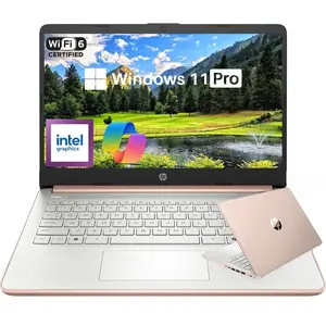 HP 14" Laptop Student Business Computer - 2025 New Version, Intel N150 Processor, Windows 11 Pro, Copilot AI, 12Hr Battery, up to 16GB RAM 384GB Storage (128GB UFS+256GB MSD) ,Rose Gold