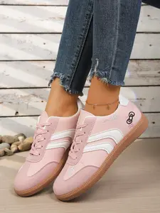 Outdoor Comfort Training Lace-Up Running Shoes, Fashionable Women's Walking Sneakers, Lightweight PU Upper, Rubber Sole, All Seasons
