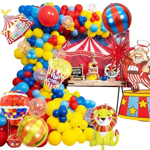 Carnival Red Blue Yellow Balloon garland kit Primary Color and Lion & Popcorn & Hot Air Balloon Rainbow Confetti Balloons for Circus Theme birthday Party Decorations Set Thick