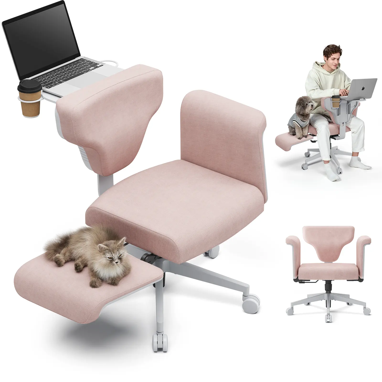 Newtral Freedom-X Ergonomic Office Chair - Ergonomic Computer Chair with Adjustable Height, Adjustable Armrests, Foldable Backrest Support, PA Pet-Friendly Wheels, Cup Holders, Modern Design for Home Office Use, Comfortable Fit