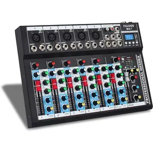 7-Channel Portable Bluetooth Wireless Digital Audio Mixer Kit - USB DJ Live Audio Mixer with 48V Power, Button Controls, MP3 Jack, Plug, Mobile Compatibility, Stereo Amplifier Sound System for Computer Studio Recording, Live Use