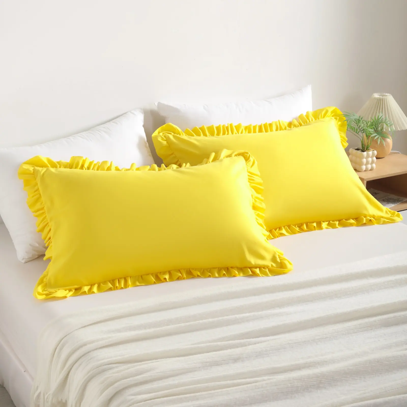 2 Pcs-Brushed microfiber body pillowcases featuring lace trim and quilted detailing; soft, breathable, wrinkle-resistant, and skin-friendly for improved sleep quality; durable and easy to clean.