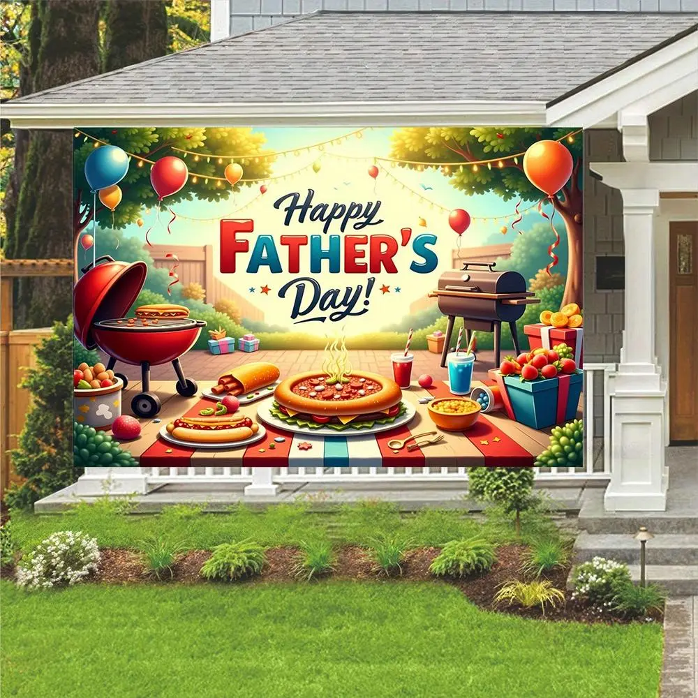 1PC 2D Flat Polyester Backdrop Fabric - 1-Piece Outdoor BBQ Cloth Banner, Father’s Day Party Decorations Banners, Happy Birthday Family Events Photo Curtain