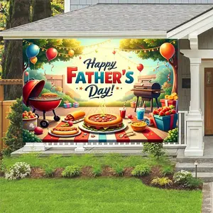1PC 2D Flat Polyester Outdoor BBQ Backdrop - Festive Background, Father's Day & Birthday Party Decoration Banner, Family Gathering Photo Curtain