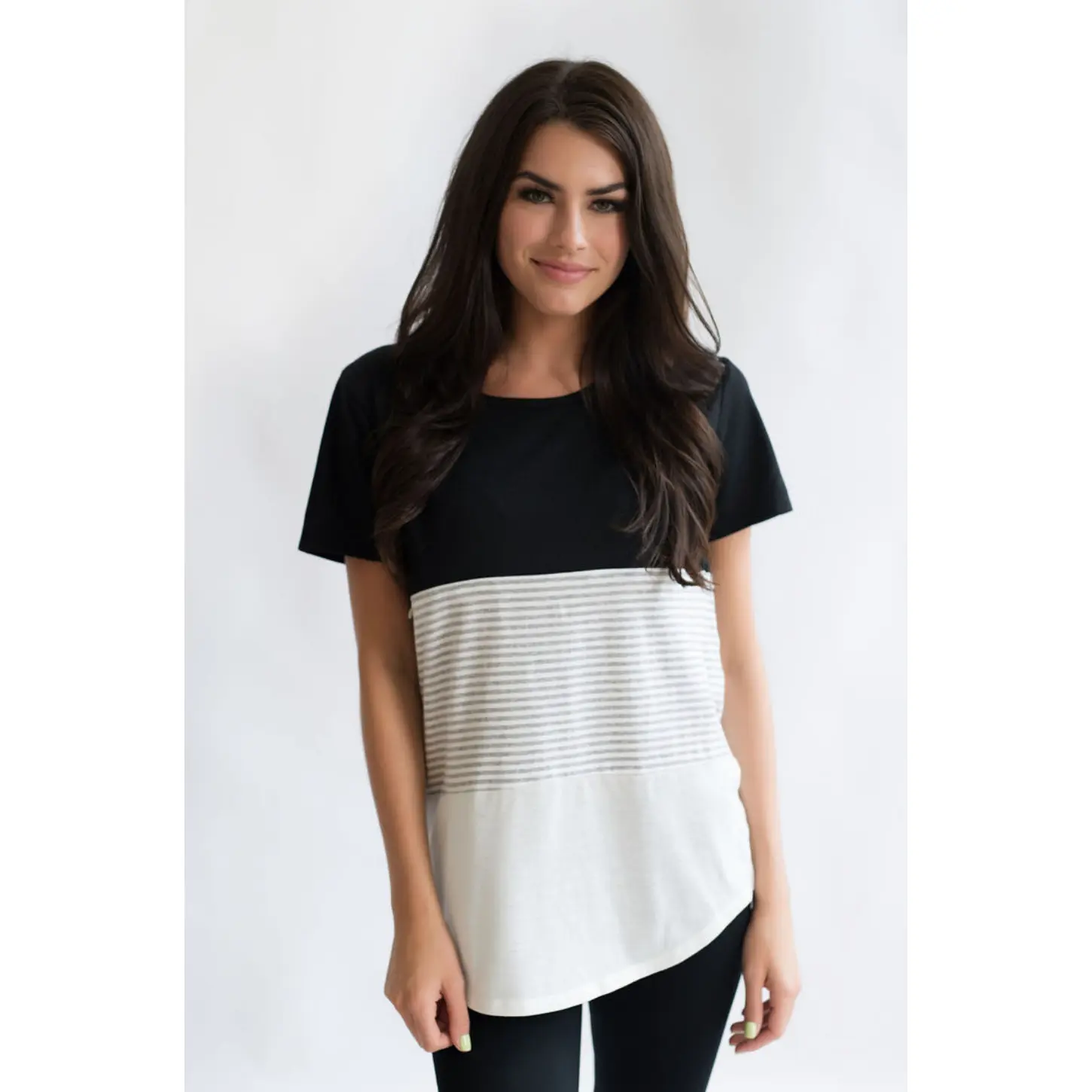 Nursing T-Shirt- 3 BLOCK- Short Sleeves- Black