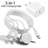 GQOHRT MFI Certified Durable Nylon Braid 3-in-1 USB-C Electronic Charger Combo with Adapter & Plug - Fast Charge for Cellphone/Smartphone (iPhone 16/15/14/13), Smart Watch 9/8/7, Tablet, Magnetic Cable, LED Status Light, Overheat Guard, Men's Gift,sohochi