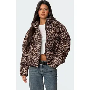 Edikted Women's Dalya Leopard Printed Puffer Jacket