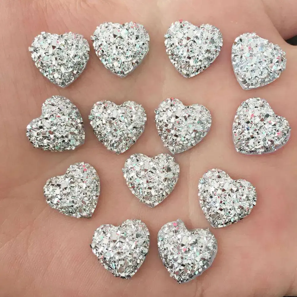 30pcs AB Resin10mm/12mm/14mm Bling Sweet Heart Flat back Glitter Rhinestones DIY Wedding Scrapbook Applique Accessories Jewelry Making Supplies Sparkling Rhinestone