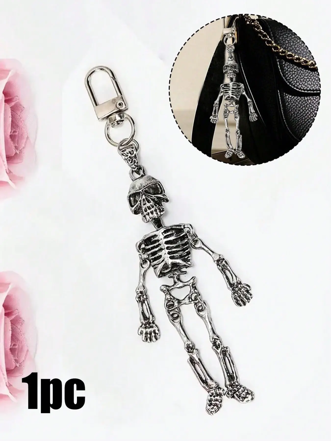 Skull Keychain Halloween Anime Style, Vintage Skull Frame, Durable Metal Material, Lobster Clasp, Home Decor, Keychain For Purse, Earphone Holder, Vintage Keychains, Skeleton Keychains, Halloween Theme, Unisex Accessories, Gothic Appeal