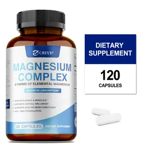GREVIP Magnesium Complex - 8 Elements of Magnesium - Highly Absorbable - Supports Bones and Muscles, Healthy Body Functions - 120 Capsules/Multiple Bottles